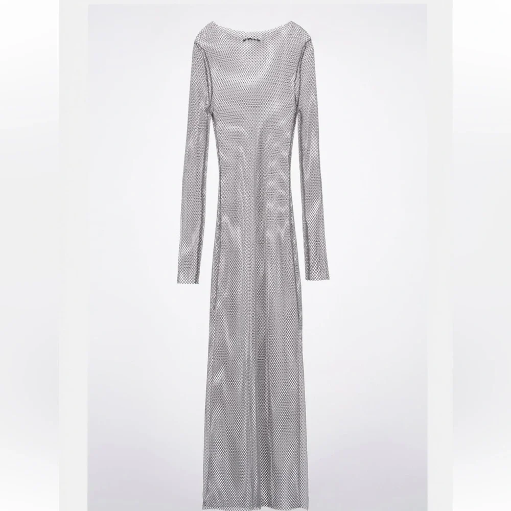 Zara Sheer Silver Midi Dress - Picture 4 of 8